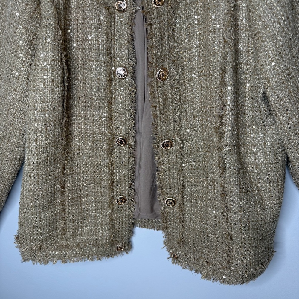 Chico’s Gold Tweed Sequin Jacket Size 3 NWT Sparkle Blazer - Picture 3 of 13